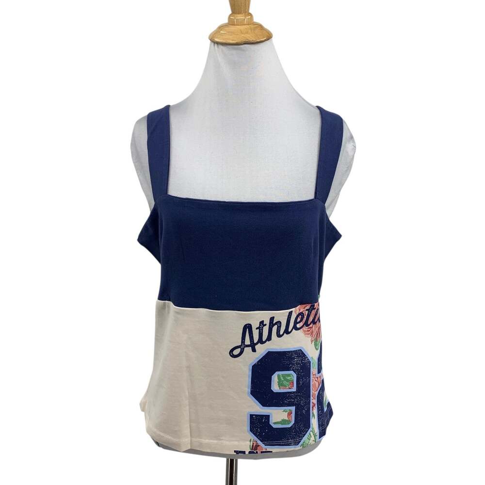 Maeve Top Women L Large Navy Cream Reworked Sporty Tank Square Neck Anthro